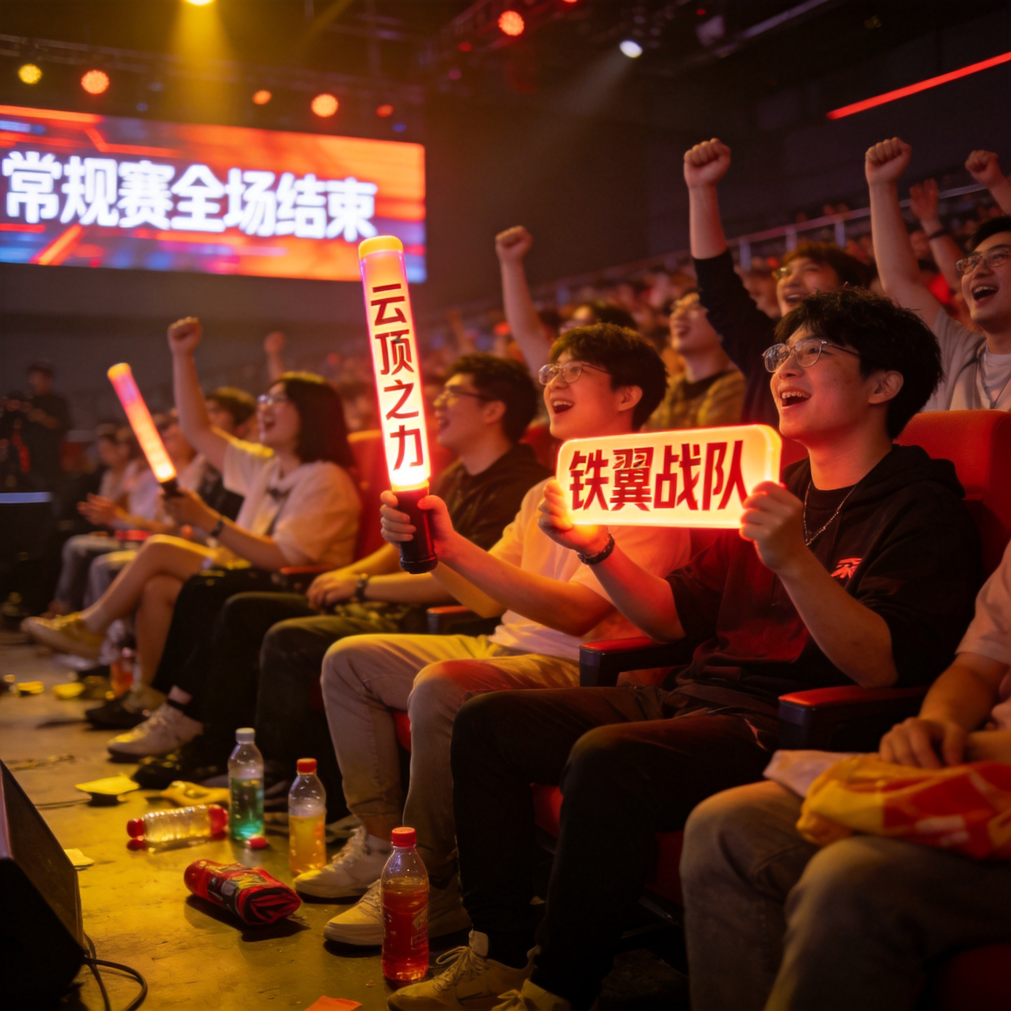 电竞赛事现场观众为战队加油的画面